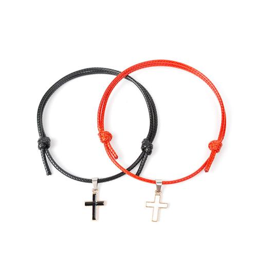 Fashion Create Wax Cord Bracelets, Zinc Alloy, with Wax Cord, plated, 2 pieces & Adjustable & Unisex Approx 17-26 cm 