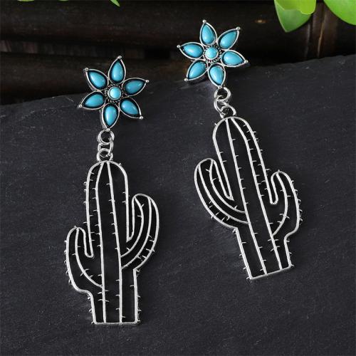 Turquoise Zinc Alloy Earring, with turquoise, plated, for woman, silver color [