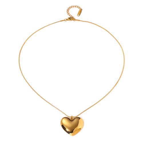 Stainless Steel Jewelry Necklace, 304 Stainless Steel, with 5cm extender chain, Heart, 18K gold plated, fashion jewelry & for woman, golden, 26.7mm Approx 45 cm 