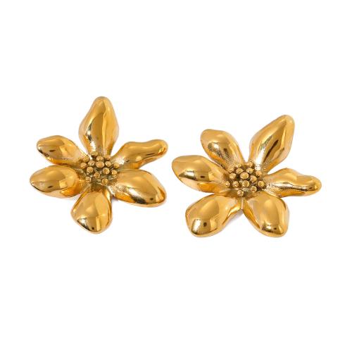Stainless Steel Stud Earring, 304 Stainless Steel, Flower, 18K gold plated, fashion jewelry & for woman, golden 