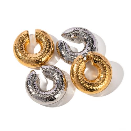 Stainless Steel Clip Earrings, 304 Stainless Steel, Vacuum Ion Plating, fashion jewelry & micro pave cubic zirconia & for woman 