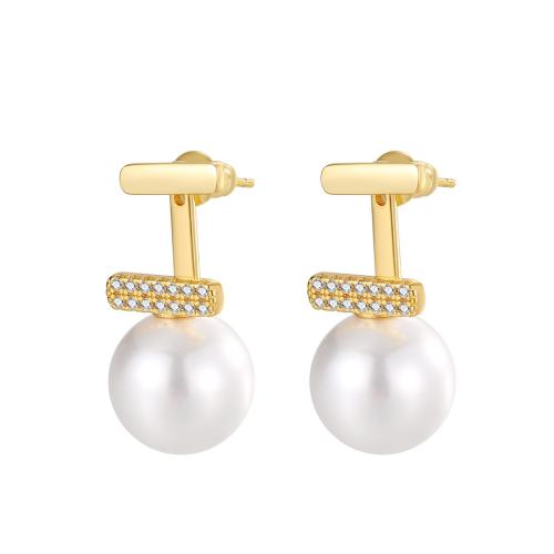 Boucles d'oreilles en laiton zircon cubique pavent, avec perle de plastique, Placage, bijoux de mode & pavé de micro zircon & pour femme, plus de couleurs à choisir Vendu par paire