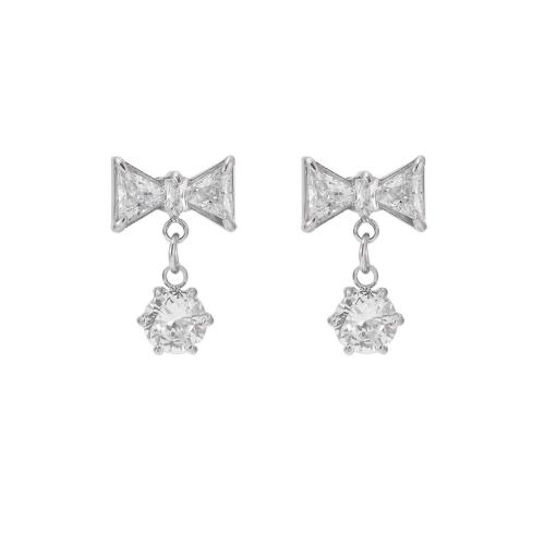 Stainless Steel Cubic Zirconia Stud Earring, 304 Stainless Steel, Bowknot, Vacuum Ion Plating, fashion jewelry & micro pave cubic zirconia & for woman 19mm 