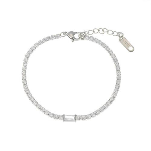 Stainless Steel Chain Bracelets, 304 Stainless Steel, with 3cm extender chain, Vacuum Ion Plating, fashion jewelry & micro pave cubic zirconia & for woman Approx 16.5 cm 
