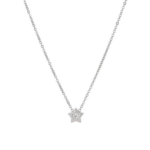 Cubic Zirconia Stainless Steel Necklace, 304 Stainless Steel, with 5cm extender chain, Star, Vacuum Ion Plating, fashion jewelry & micro pave cubic zirconia & for woman 8mm cm 