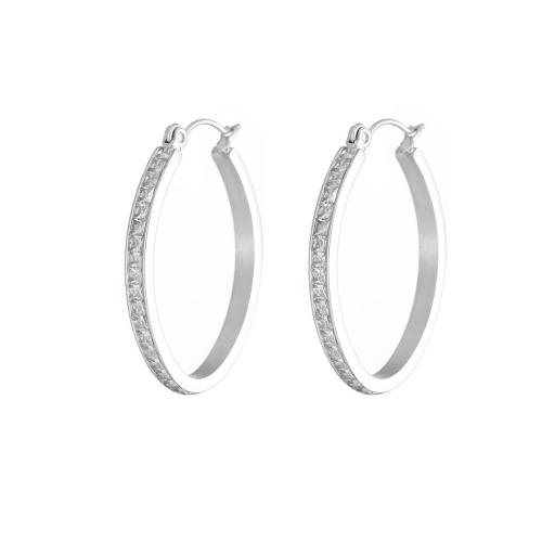 Stainless Steel Hoop Earring, 304 Stainless Steel, Vacuum Ion Plating, fashion jewelry & micro pave cubic zirconia & for woman 