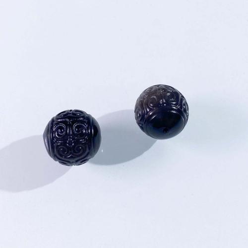 Cuentas Individuales de piedras preciosas, Plata+Obsidiana, Esférico, Bricolaje, Negro, 16mm, Vendido por UD