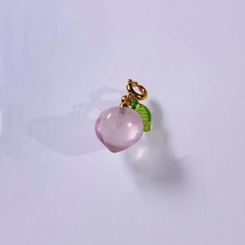 Natural Quartz Pendants, Rose Quartz, with Brass, Peach, DIY, pink, 12mm 