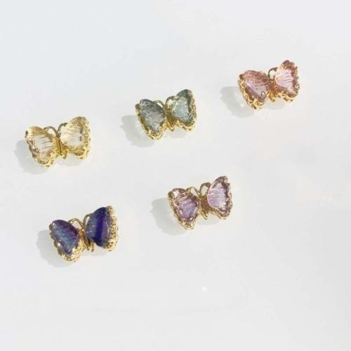 Gemstone Brass Pendants, Natural Fluorite, with Brass, Butterfly, DIY 