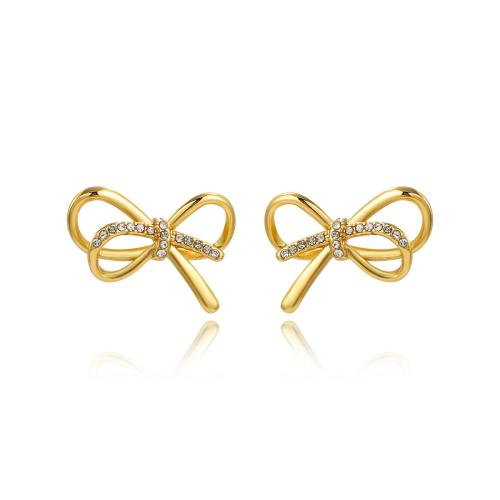 Stainless Steel Stud Earring, 304 Stainless Steel, Bowknot, plated, micro pave cubic zirconia & for woman, golden 