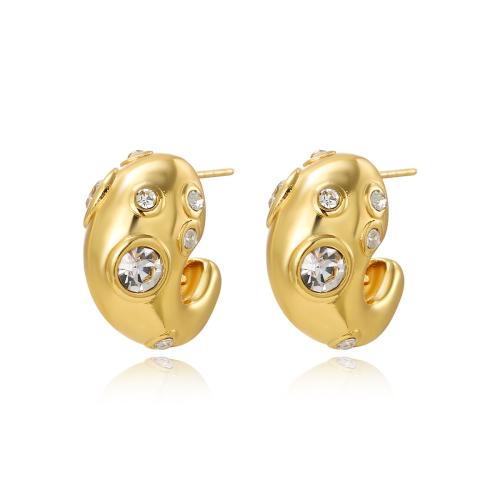 Stainless Steel Stud Earring, 304 Stainless Steel, plated, micro pave cubic zirconia & for woman, golden 