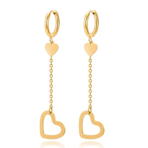 Titanium Steel Earrings, Heart, plated, for woman, golden 