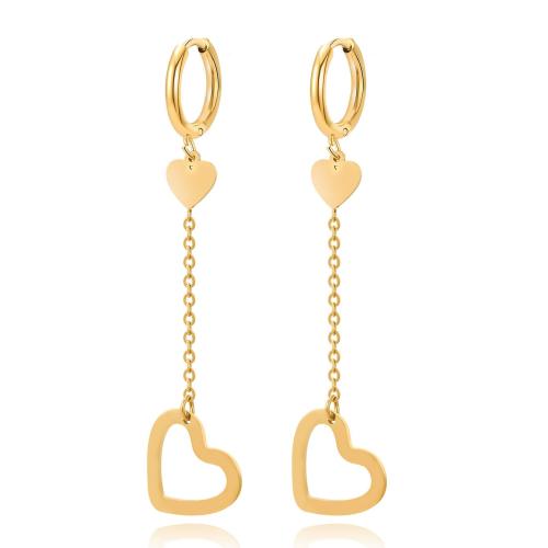 Boucles d'oreilles en acier titane, coeur, Placage, pour femme, doré, Vendu par paire