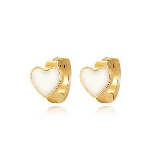 Titanium Steel Earrings, with Shell, Heart, plated, for woman, golden 