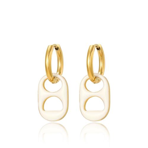 Titanium Steel Earrings, plated, for woman & enamel, golden 