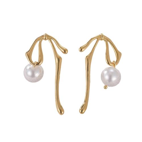 Titanium Steel Earrings, with Plastic Pearl, plated, for woman, golden 