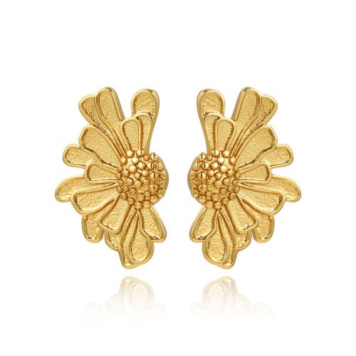 Stainless Steel Stud Earring, 304 Stainless Steel, petals, plated, for woman, golden 