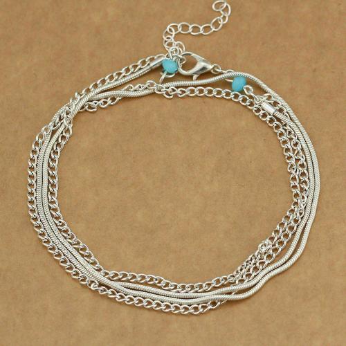 Zinc Alloy Anklet, with 5cm extender chain, plated, Bohemian style & for woman, silver color cm 