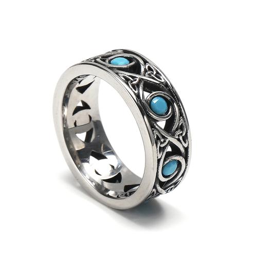Titanium Steel Finger Ring, with Gemstone, punk style & for man, original color 