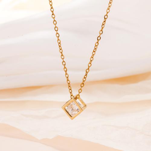 Cubic Zircon Micro Pave Brass Necklace, with 304 Stainless Steel Chain, with 5cm extender chain, fashion jewelry & micro pave cubic zirconia & for woman, golden Approx 45 cm 
