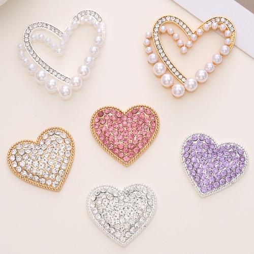 Zinc Alloy Shoes Clasp, with Plastic Pearl, Heart, DIY & with rhinestone 