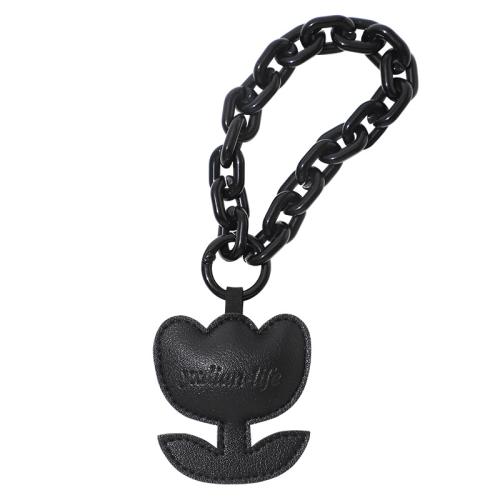 PU Leather Key Chain, with iron chain & for woman, black 