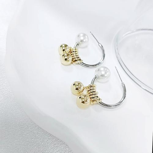 Messing Tropfen Ohrring, mit Kunststoff Perlen, Modeschmuck & für Frau & zweifarbig, 20x35mm, verkauft von Paar