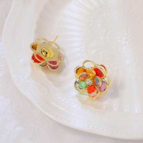 Zinc Alloy Rhinestone Stud Earring, Flower, fashion jewelry & for woman & with rhinestone 25mm [