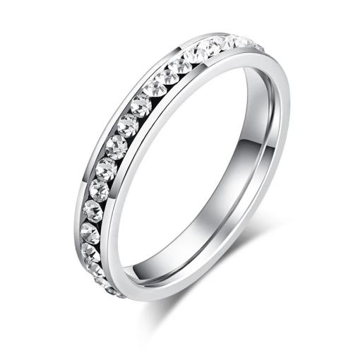 Cubic Zirconia Stainless Steel Finger Ring, 304 Stainless Steel & micro pave cubic zirconia & for woman width 4mm 