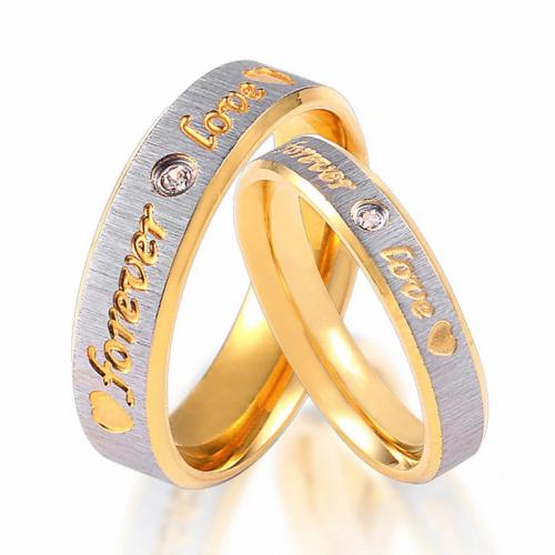Couple Finger Rings, 304 Stainless Steel, Unisex & micro pave cubic zirconia, golden [
