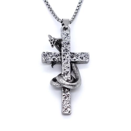 Ожерелье цинкового сплава , цинковый сплав, Kресты, ювелирные изделия моды & Мужская, серебряный длина:Приблизительно 70 см, продается PC