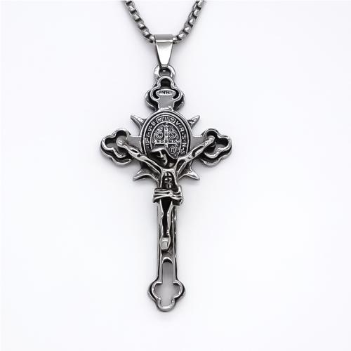Zinc Alloy Necklace, Cross, polished, fashion jewelry & Unisex, silver color Approx 70 cm 