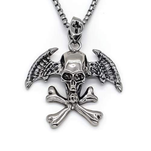 Zinc Alloy Necklace, Skull, polished, fashion jewelry & Unisex, silver color Approx 70 cm 