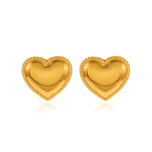 Edelstahl Stud Ohrring, 304 Edelstahl, Herz, 18K vergoldet, Modeschmuck & für Frau, goldfarben, 13x14mm, verkauft von Paar