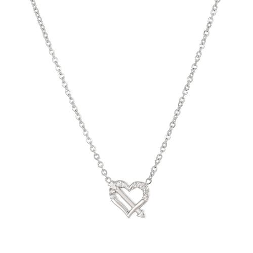 Cubic Zirconia Stainless Steel Necklace, 304 Stainless Steel, with 5cm extender chain, Heart, Vacuum Ion Plating, fashion jewelry & micro pave cubic zirconia & for woman 10mm cm 