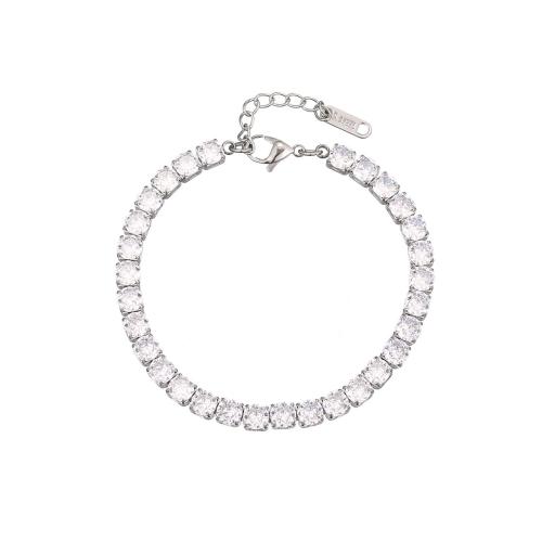 Stainless Steel Chain Bracelets, 304 Stainless Steel, with 3cm extender chain, fashion jewelry & micro pave cubic zirconia & for woman, original color Approx 16.5 cm 