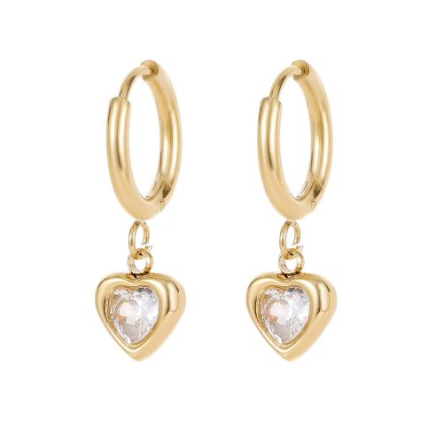 Stainless Steel Drop Earring, 304 Stainless Steel, with Cubic Zirconia, Heart, Vacuum Ion Plating, fashion jewelry & for woman [