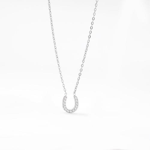 Cubic Zirconia Stainless Steel Necklace, 304 Stainless Steel, with 5cm extender chain, Letter U, Vacuum Ion Plating, fashion jewelry & micro pave cubic zirconia & for woman cm 