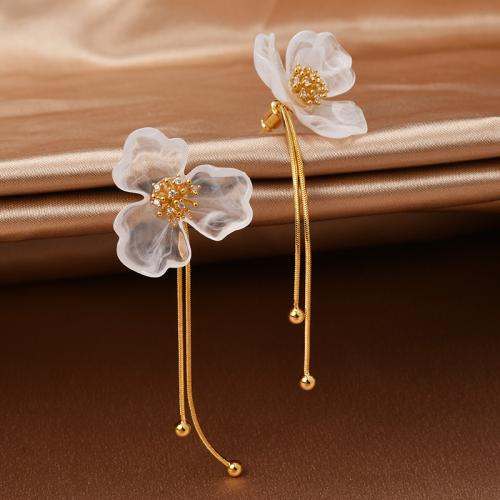Brass Drop Earring, with Resin, Flower, gold color plated, fashion jewelry, golden 