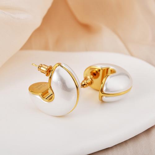 Brass Stud Earring, with Shell Pearl, plated, fashion jewelry 25mm 