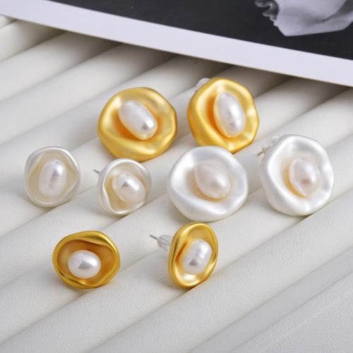 Brass Stud Earring, with Freshwater Pearl, plated, fashion jewelry 20mm 