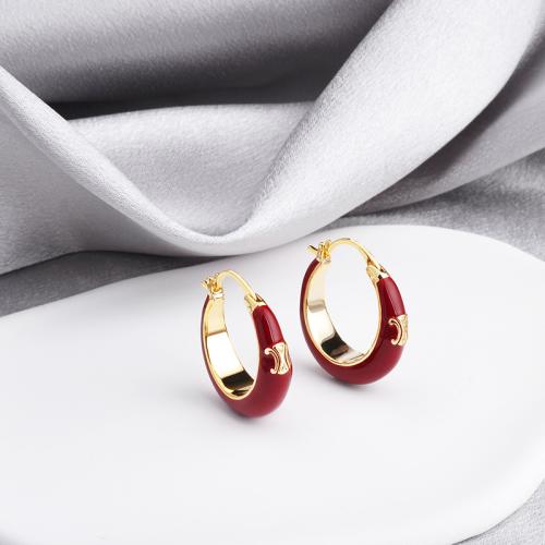 Brass Hoop Earring, plated, fashion jewelry & enamel [