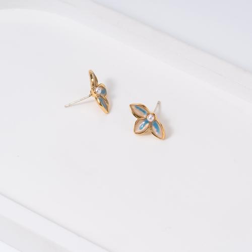 Plastic Stud Earring, Brass, with Plastic Pearl, gold color plated, fashion jewelry, golden 