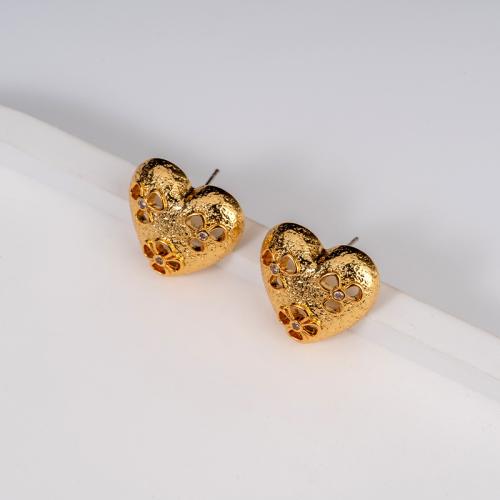 Brass Stud Earring, Heart, gold color plated, fashion jewelry, golden 
