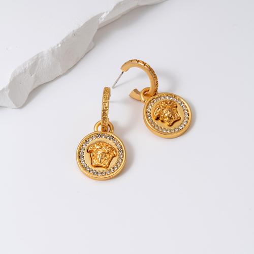 Boucle d'oreille goutte laiton strass, Placage de couleur d'or, bijoux de mode & avec strass, doré Vendu par paire[