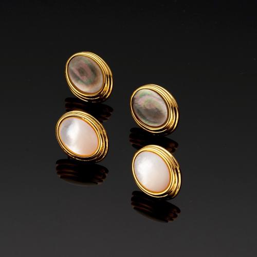 Brass Stud Earring, with Pearl Oyster, gold color plated, fashion jewelry 