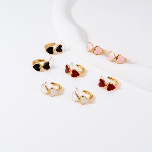 Brass Stud Earring, Heart, gold color plated, fashion jewelry & enamel 