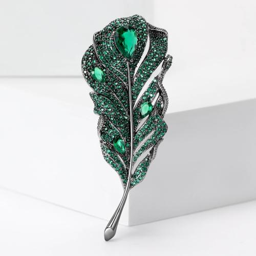 Cubic Zirconia Brooch, Zinc Alloy, Feather, plated, fashion jewelry & micro pave cubic zirconia 