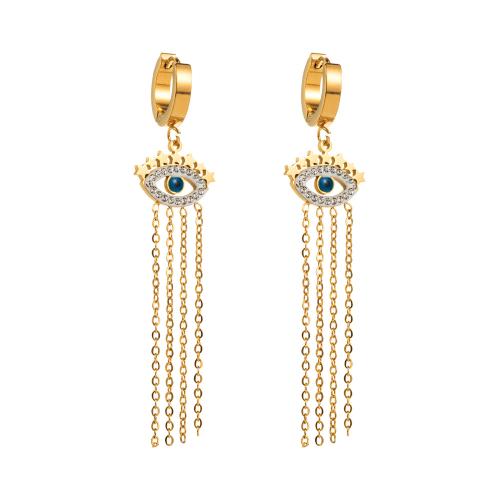 Evil Eye Earrings, Titanium Steel, fashion jewelry & for woman & with rhinestone, gold 