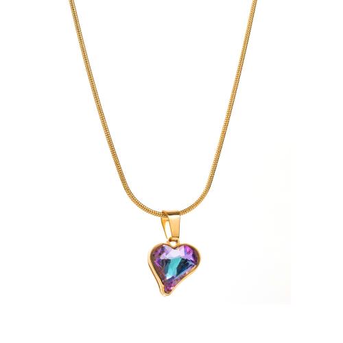 Titanium Steel Jewelry Necklace, with Glass Rhinestone, fashion jewelry & for woman, gold 